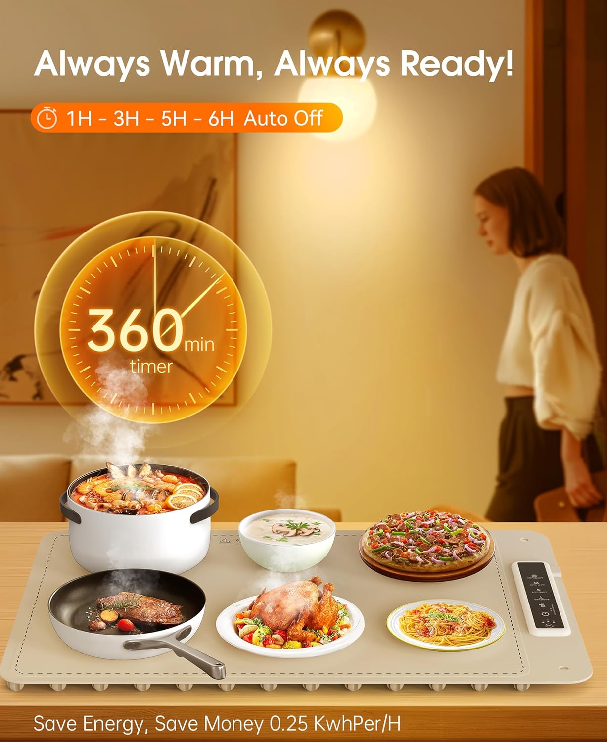 Food Warming Mat for Party, Rollable Electric Warming Tray, Silicone Heating Mat for Food, Food Fast Heating or Thawing Mat for Family Gatherings, Restaurants, Chafing Dish, Everyday Use(Beige)