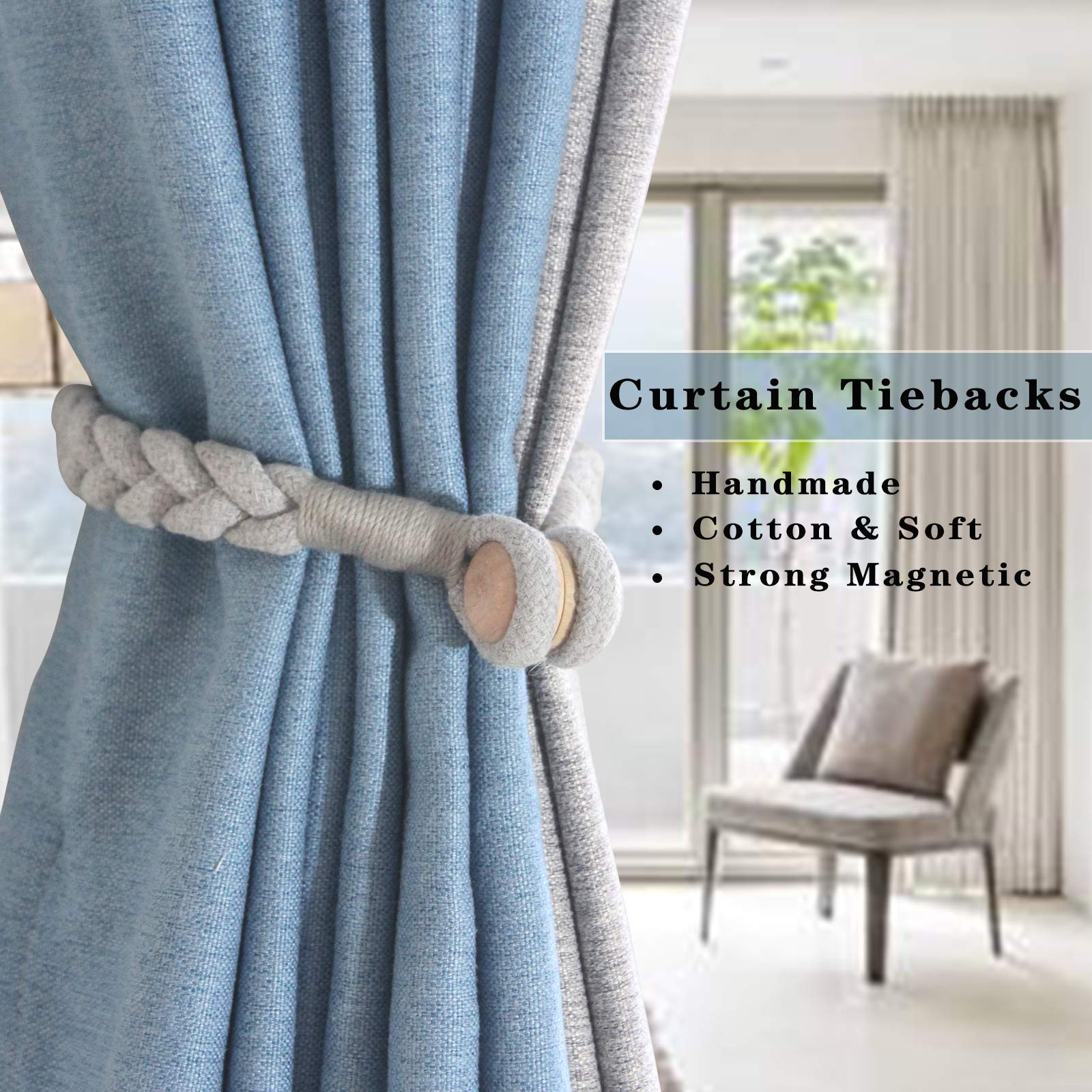 Confezione da 6 fermatenda magnetici morbidi in cotone intrecciato a mano fermatenda decorativi per la casa con fibbia in legno resistente per la decorazione di casa e ufficio (grigio, 6)