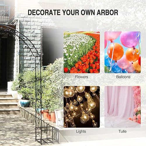 Miniatura 6 de Arco de jardín de metal enrejado para plantas trepadoras arcos de boda al aire libre, negro 67086