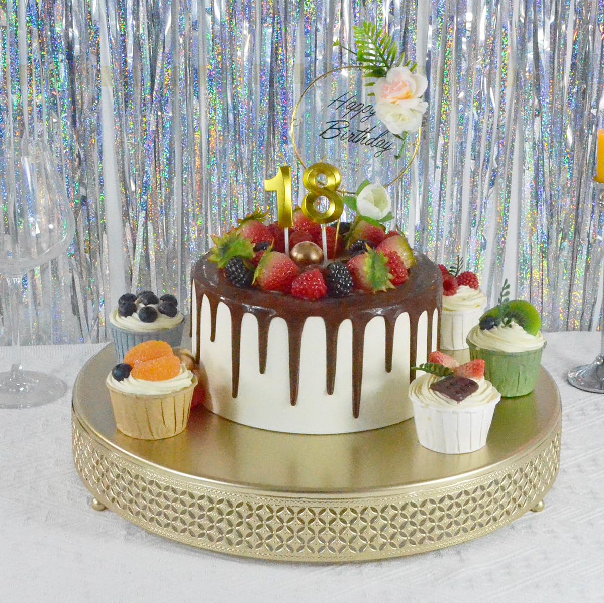 (white color ) FEICTPOX Cake Stand, Metal Round Cupcake Dessert Stand Cake Display Holder Cookies Fruit Serving Tray Decor for Wedding Party Birthday Baby Showers Anniversary (16in, Gold)