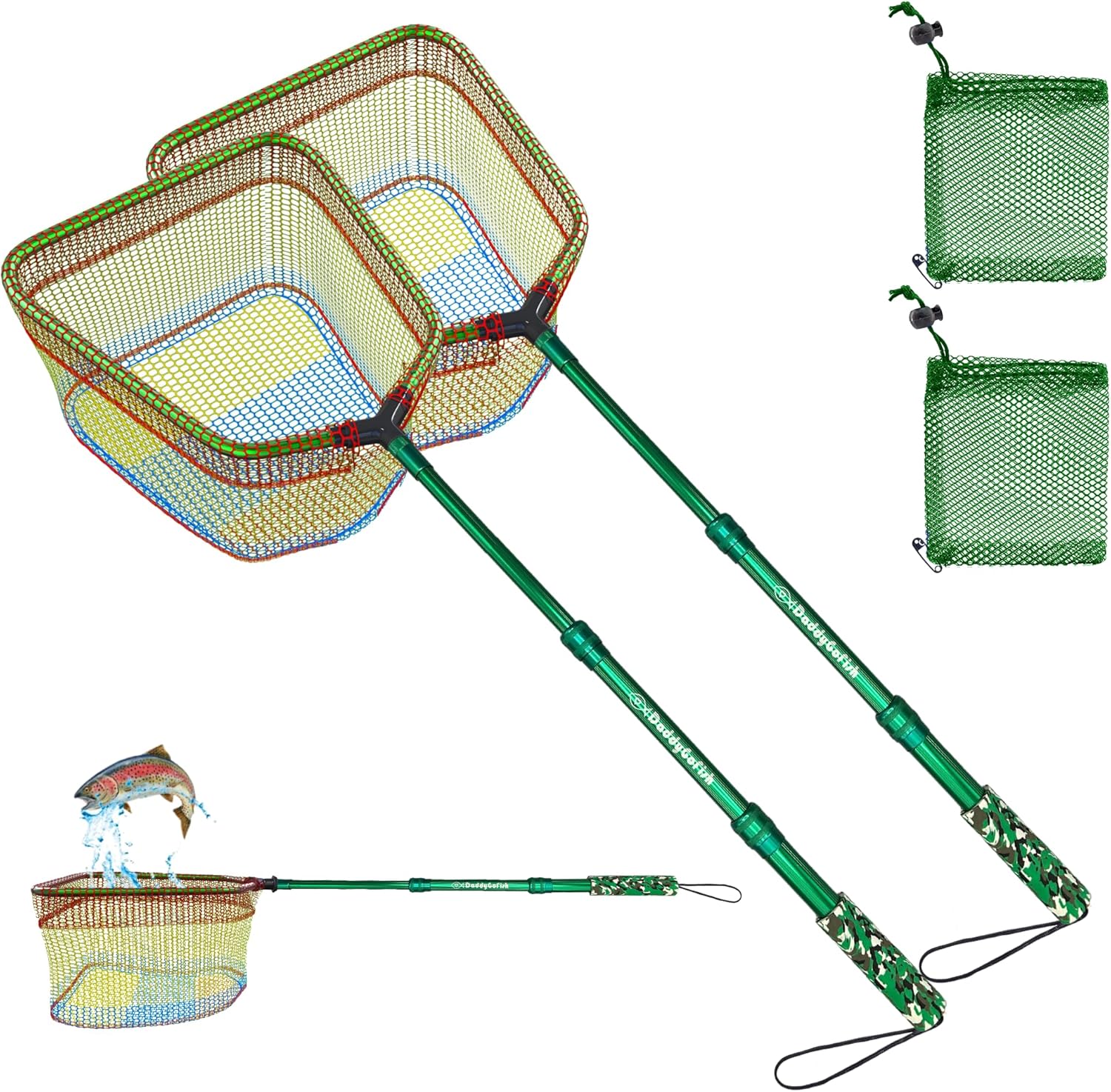 DaddyGoFish Kids Fishing Net - Extendable Telescopic Landing Net for Boy Girl Children Catching Small Fish Crab Shrimp Minnow Dragonfly Beach Pier Lake River Ocean