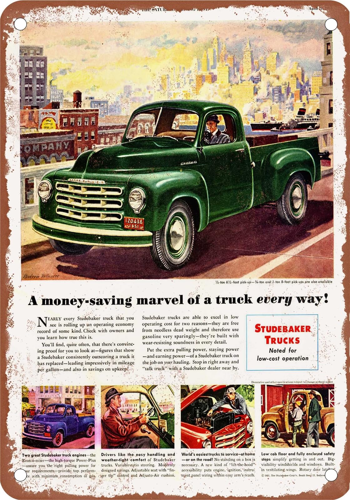 Miaomansenstore Metal Sign - 1951 Studebaker Truck Vintage Ad 01 - Old Retro Rusty Look Home Decor