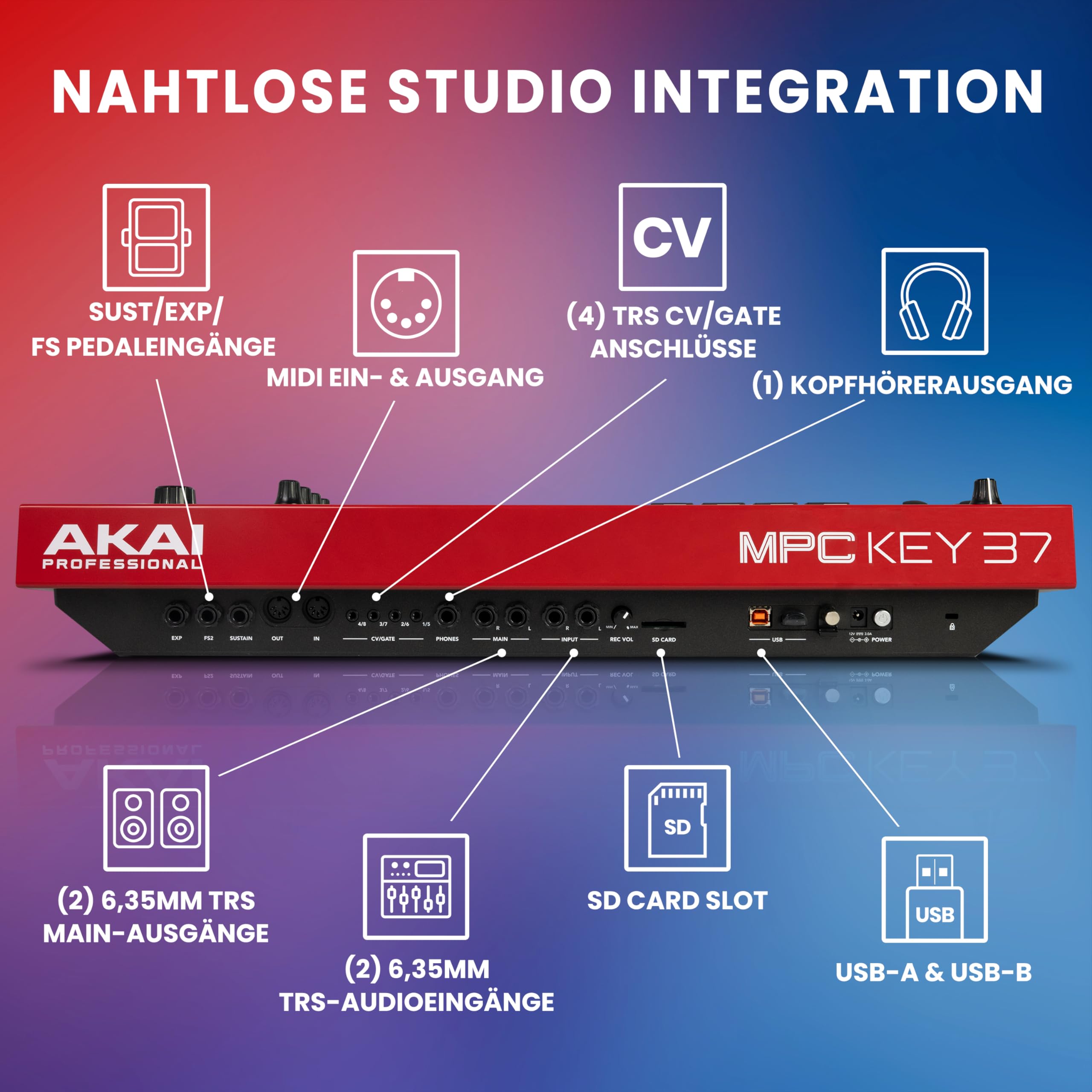 Akai Professional MPC Key 37 Standalone-Produktionssynthesizer, Drum Machine, MIDI-Keyboard, mit Wi-Fi, Bluetooth, Touchscreen, Plug-ins und Native Instruments Integration