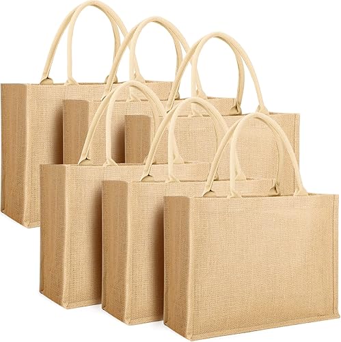 Offiper Bolsas de arpillera con asas, paquete de 6 bolsas grandes de yute con bolsillo con cremallera, bolsa de compras de comestibles, bolsa de