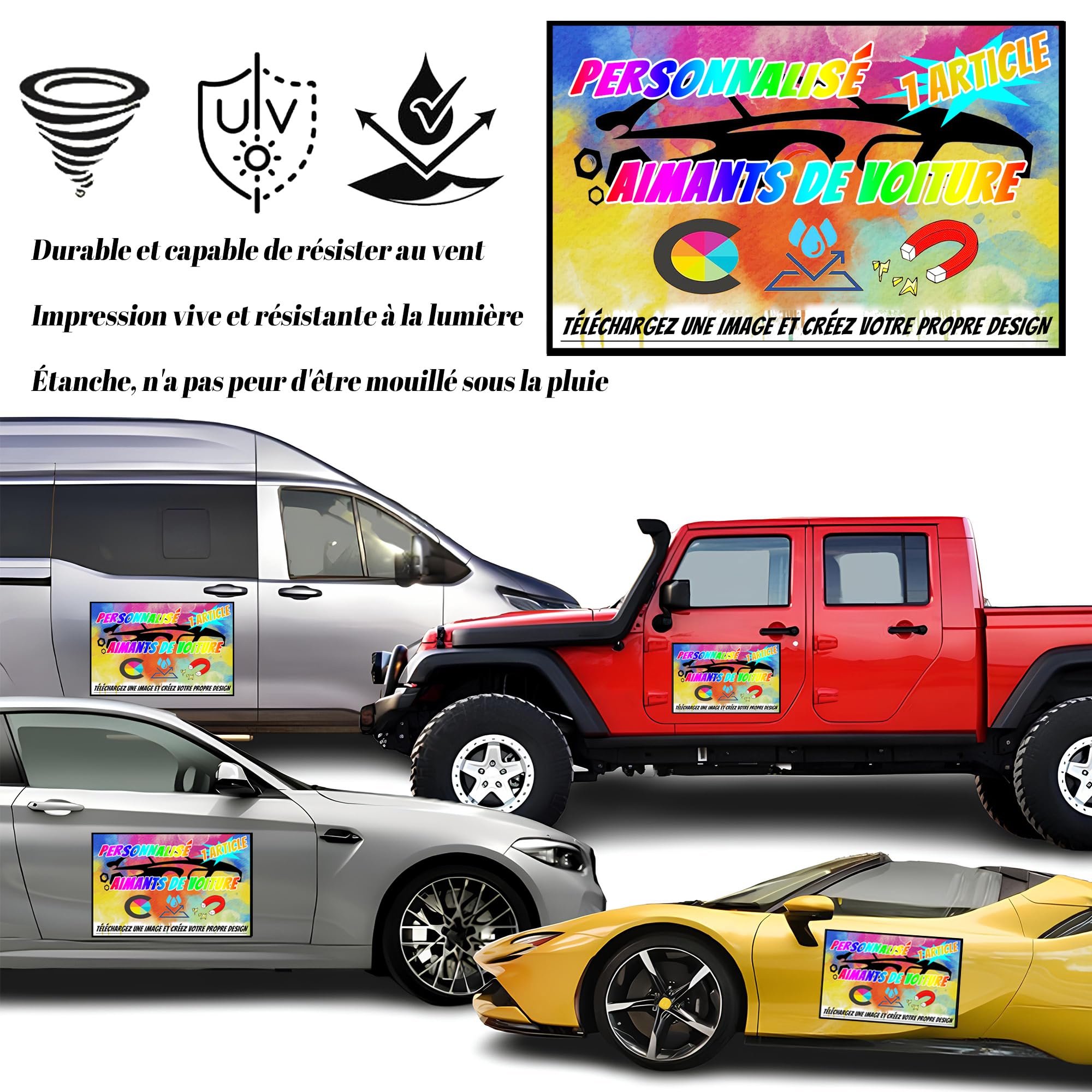 Autocollants magnétiques personnalisés, Panneau magnétique pour Voiture, avec Texte et Photo personnalisés, Alternative aux Autocollants de Voiture et à Ventouse.