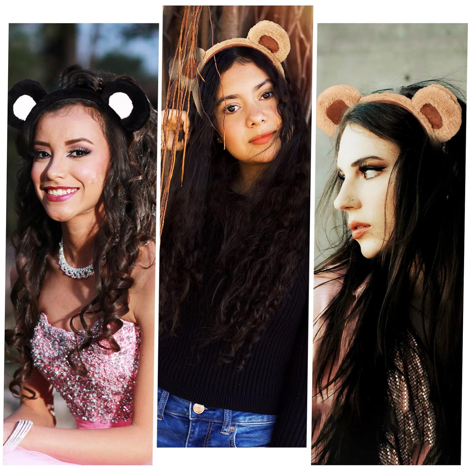 2 Pack Brown Bear Ears,Bear Ears Headband Cute Headband Cartoon Animal Cosplay Dress up for Halloween Christmas Cosplay(Brown,Black)
