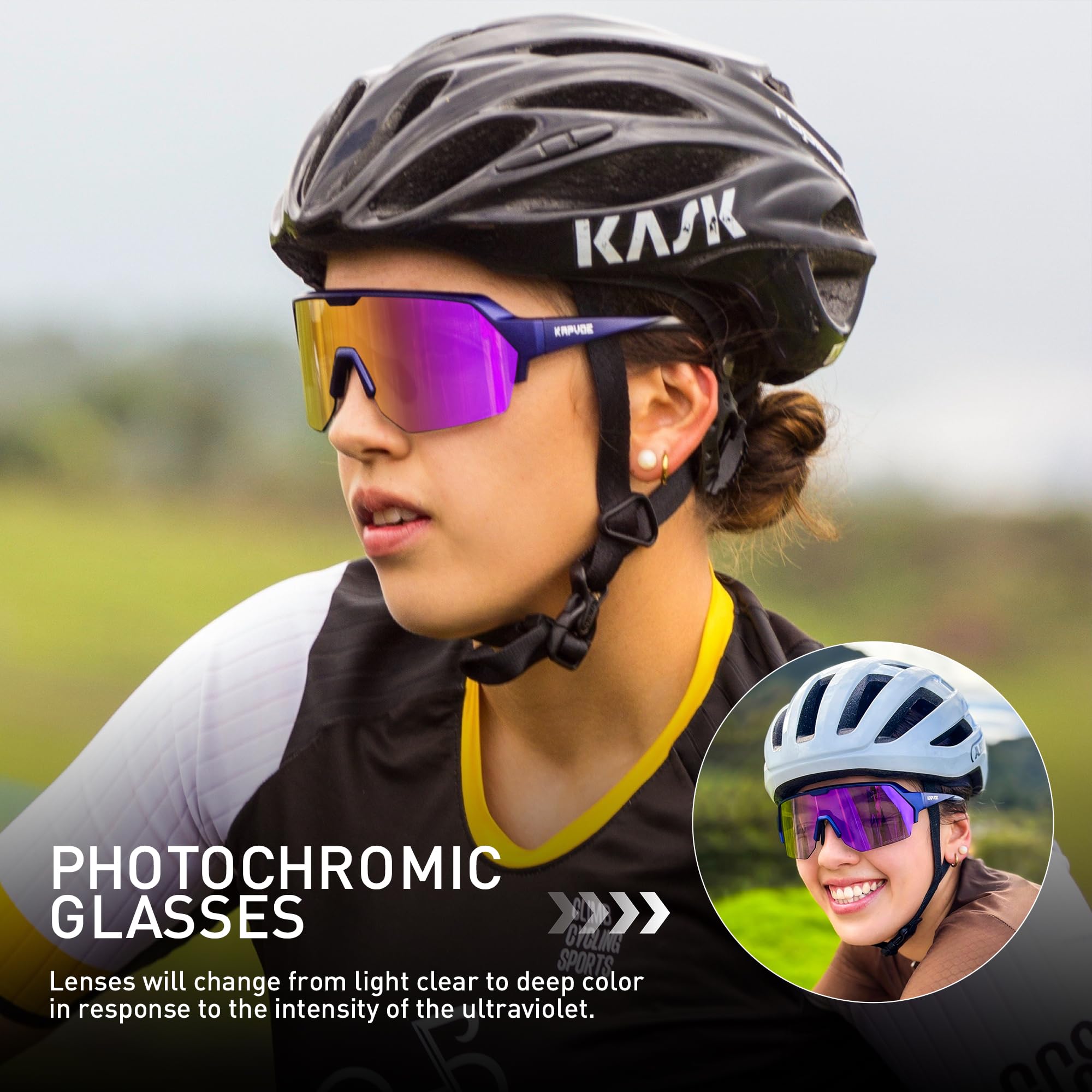 KAPVOE Occhiali Ciclismo Fotocromatici con Protezione UV400 Occhiali da Sole Sportivi Uomo Donna per Mountain Biking Running MTB K360