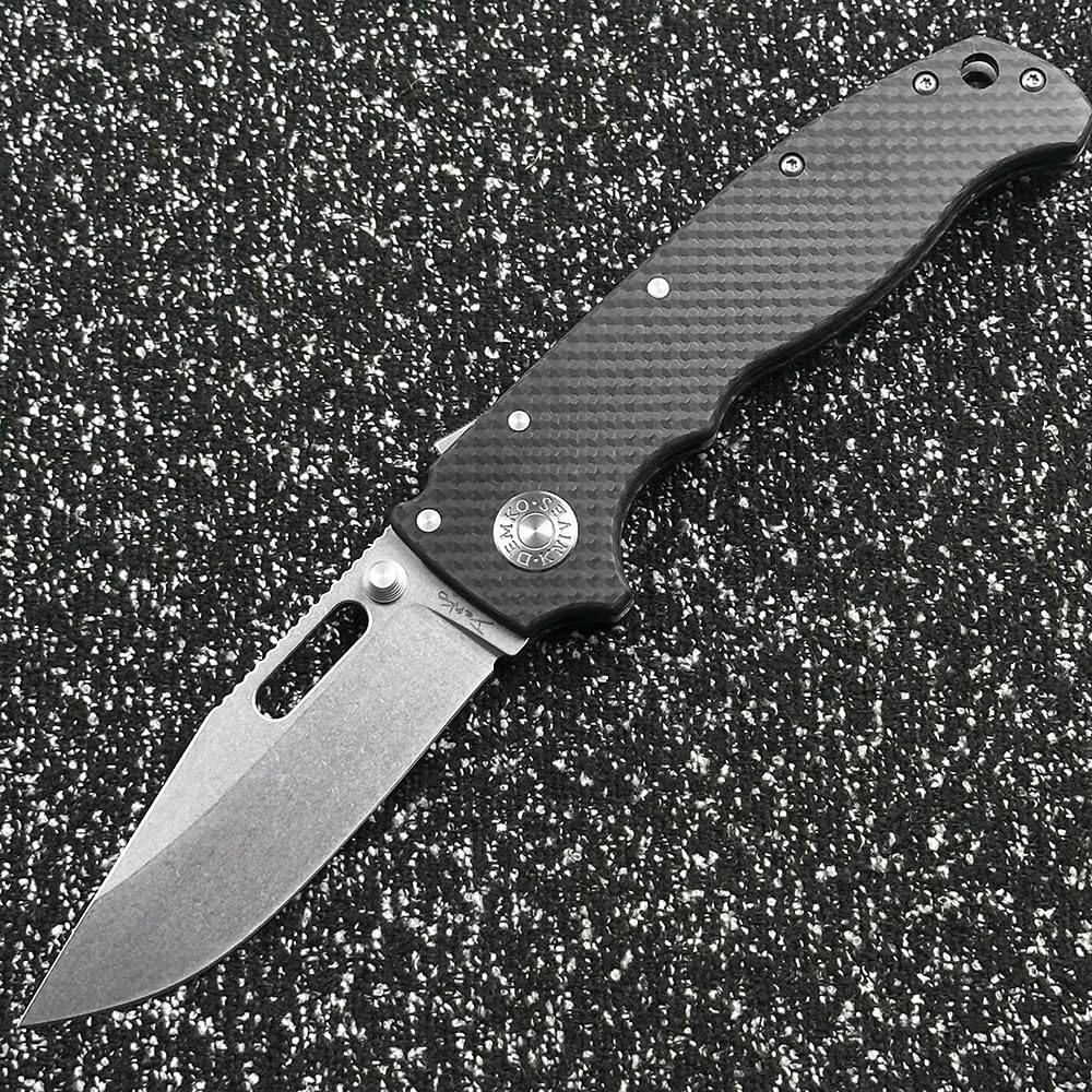 DEMKO Cold Steel Large Shark AD20 Titanium/Carbon Fiber Handle Bearing Outdoor Folding Knife Camping Survival Sharp Tactical Anti-Body EDC Tool Knife (Carbon Fiber Clip Point Blade)