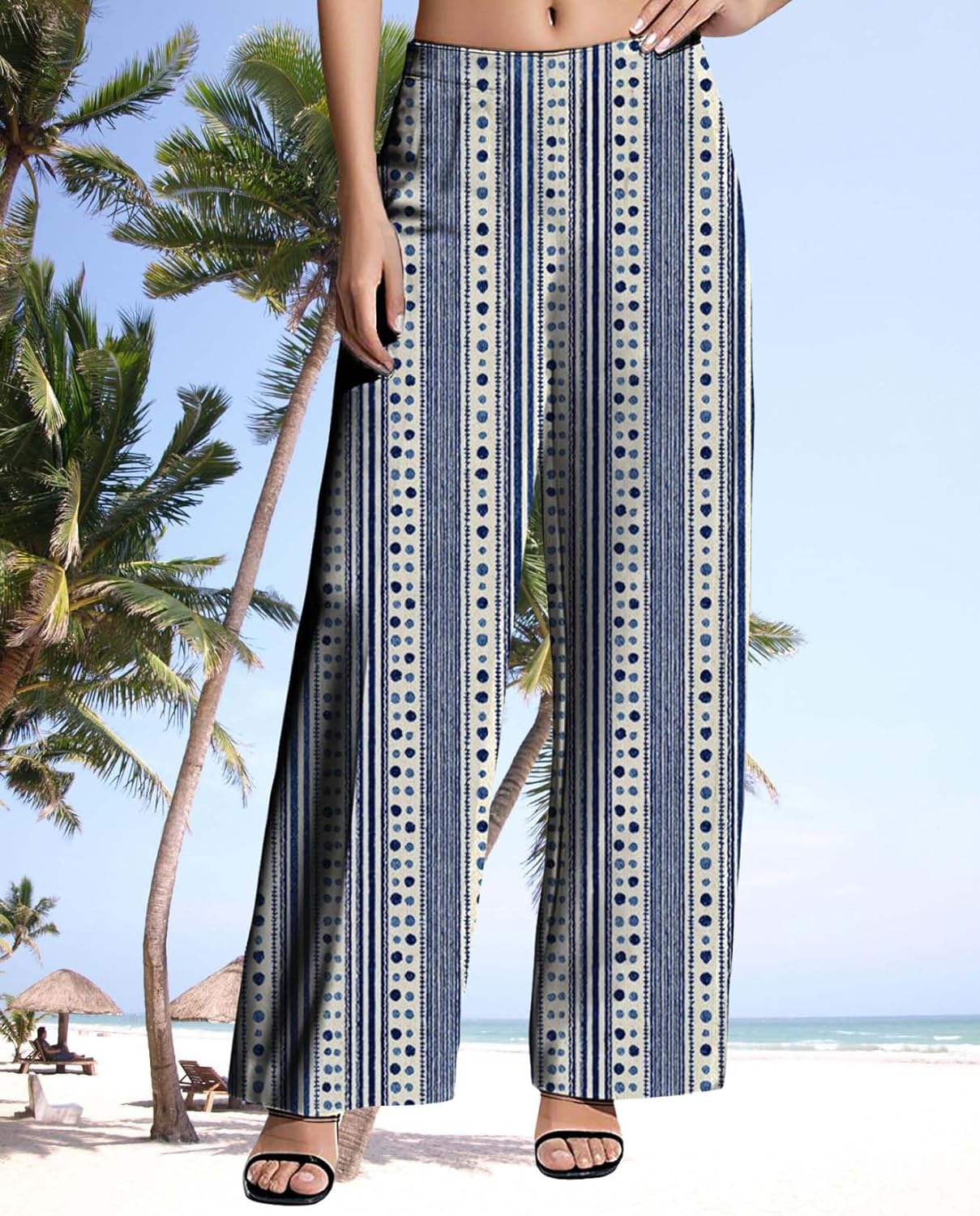 Womens Wide Leg Pants Pattern Print Lounge Trousers Casual Loose High Waisted Comfy Classic Pant for 2025 Summer - Image 2