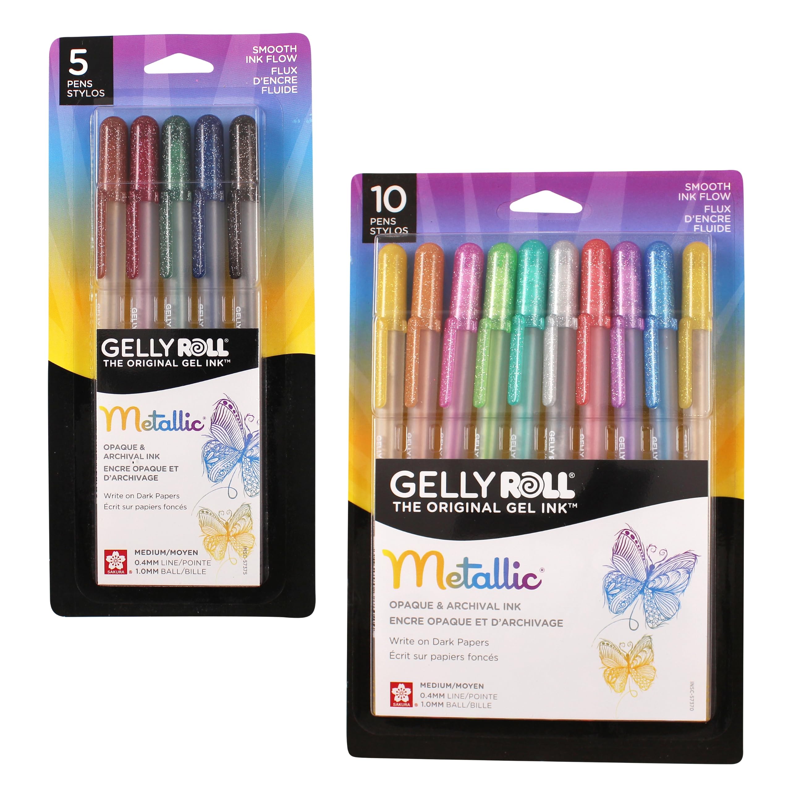 SAKURA Gelly Roll Metallic Gel Pens - Dark Metallic Ink - Medium Line - 5 Pack & Gelly Roll Gel Pens - 10 Pack
