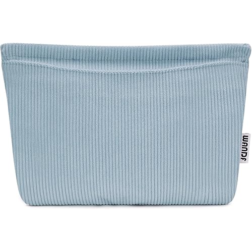 WANDF Cosmetic Bags for Women, Corduroy Makeup Bag Zipper Pouch Large Travel Make up Organizer (Blue)