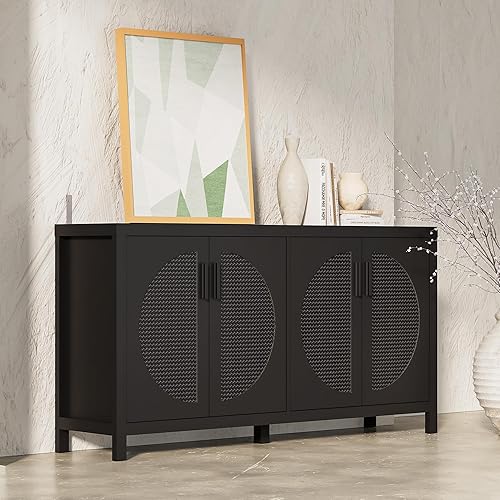 Aparador de buffet con almacenamiento, armario de almacenamiento moderno de mediados de siglo, asas de metal, mesa consola de credenza para cocina,