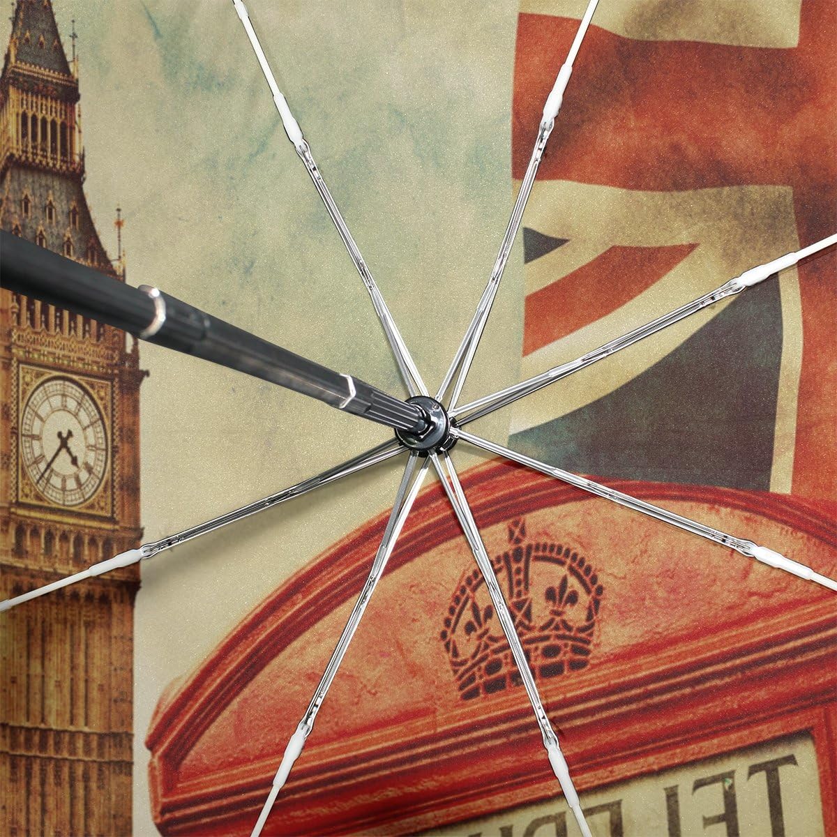 WOZO Vintage Union Jack Big Ben 3 Folds Auto Open Close Umbrella