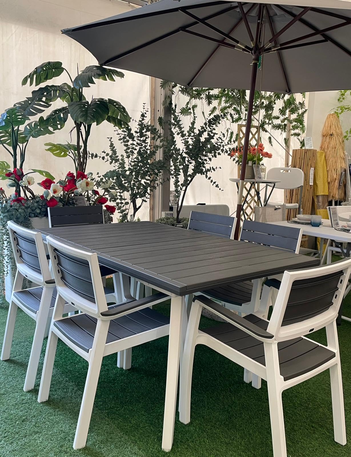 Keter Set da Giardino Tavolo allungabile 160/240 6 Poltrone Bianco/Grigio