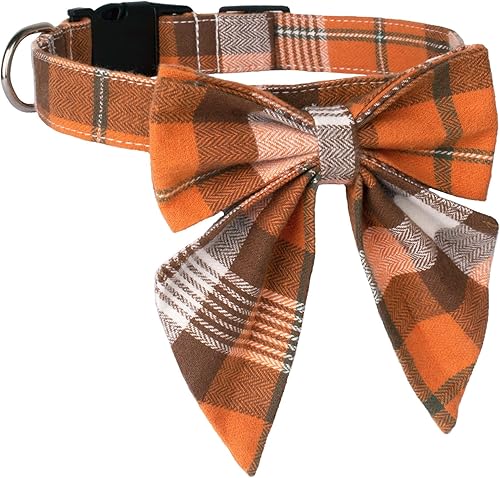 Miniatura 4 de ADOGGYGO Collar de otoño para perro con lazo, collar de lazo para perro de Acción de Gracias, collar ajustable de algodón naranja con moño, collares