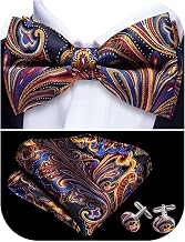 Barry.Wang Men's Formal Silk Bow Tie Set - Flower Solid Bowtie, Pocket Square & Cufflinks