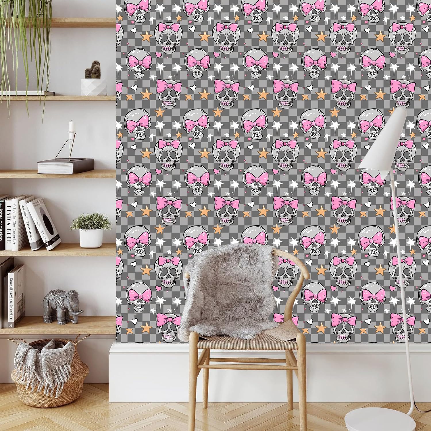 Tapeta odklej i przyklej, różowa kokarda, czaszka, samoprzylepna tapeta do salonu, sypialni, wodoodporna tapeta w stylu art deco, tapeta winylowa, samoprzylepny tył, tworzywo sztuczne