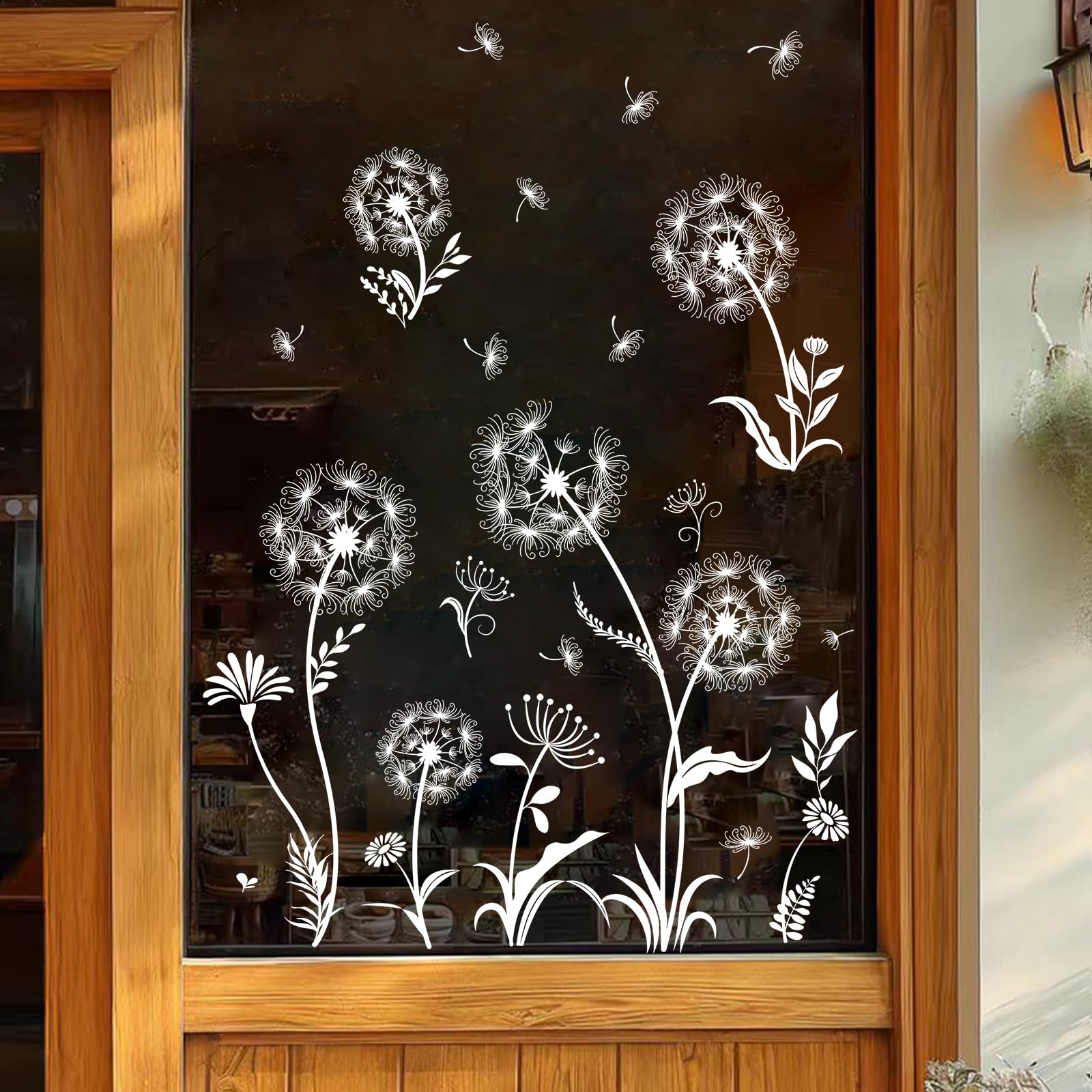 Tanlaby White Dandelion Window Stickers Plants Static Window Clings Reusable Double-Sided Anti-Collision Window Decals for Mirror Glass Windows Doors
