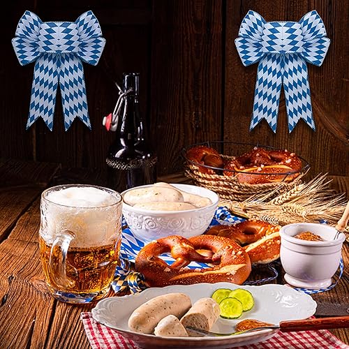 Miniatura 4 de Wehhbtye Cinta de borde con alambre para Oktoberfest de 20 yardas, cinta decorativa de cuadros de diamante azul y blanco de 2.5 pulgadas, cinta