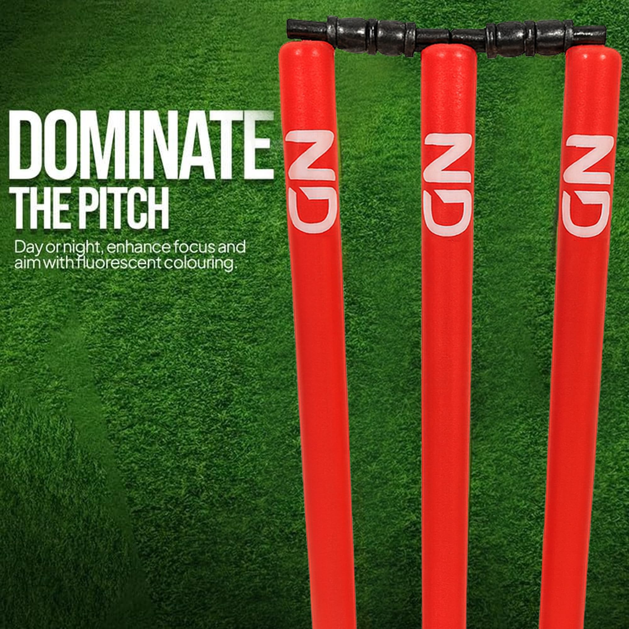 ND Sports Wicket Stumps with Bail - Durable, Lightweight & Portable Cricket Set for All Surfaces, Red / Black, Junior (Size 5) - Pack 1 - Image 2