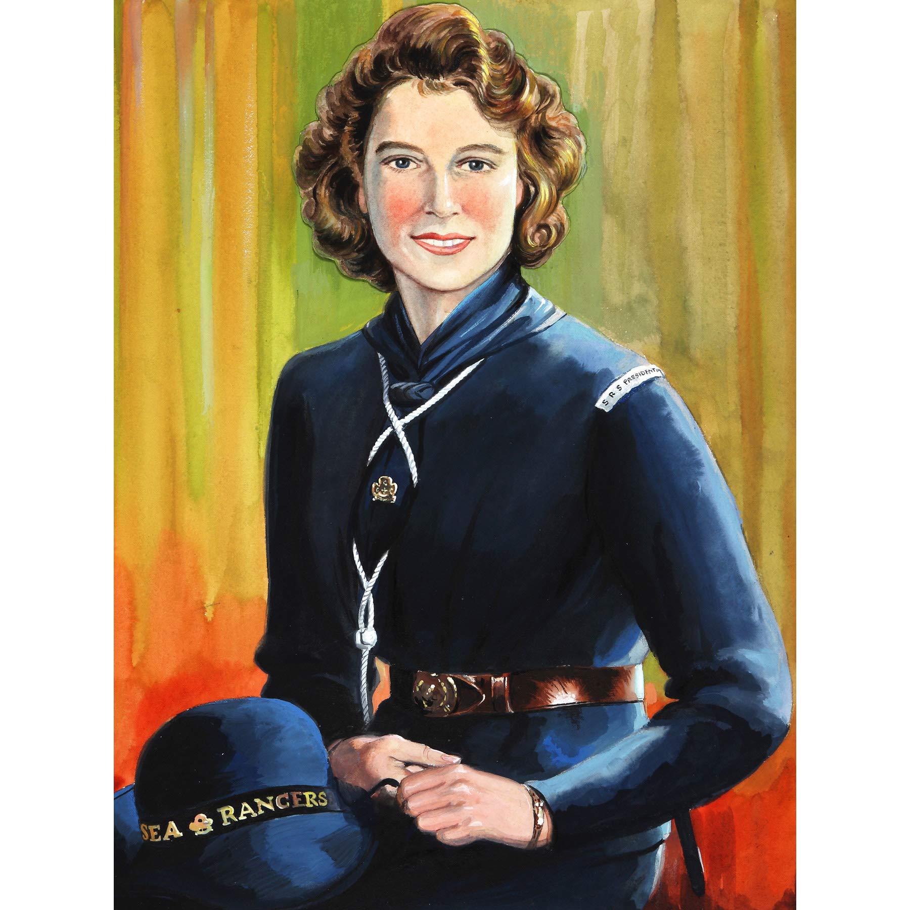 Portrait Princess Elizabeth Windsor Sea Ranger Uniform Painting Large Wall Art Poster Print Thick Paper 18X24 Inch