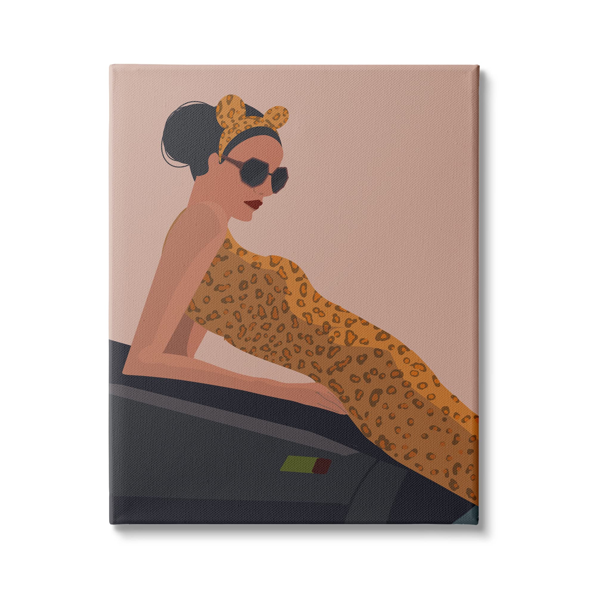 Stupell Industries Fashion Trend Woman Cheetah Print Dress Sports Car, Designed by Omar Escalante Canvas Wall Art, 16 x 20, Black