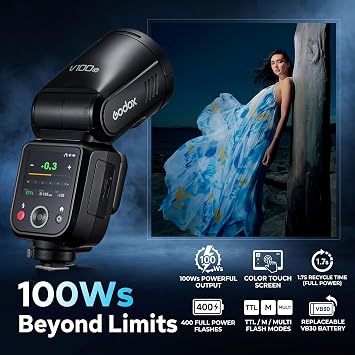 GODOX V100 N Godox Flash for Nikon Touchscreen Control 100W TTL Camera Flash GODOX V1 for Nikon Upgraded 70 Full Power Consecutive Flashes Camera Flash