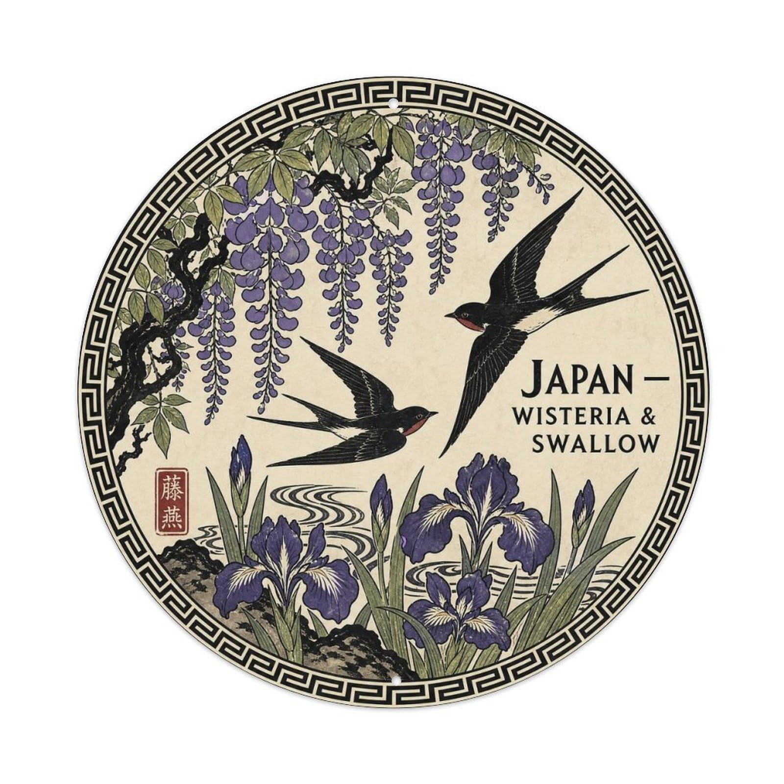 Olyhtr 8X8inch Classic Style Edo Japan Wisteria Swallow Ceramic Folk Pattern Metal Tin Sign