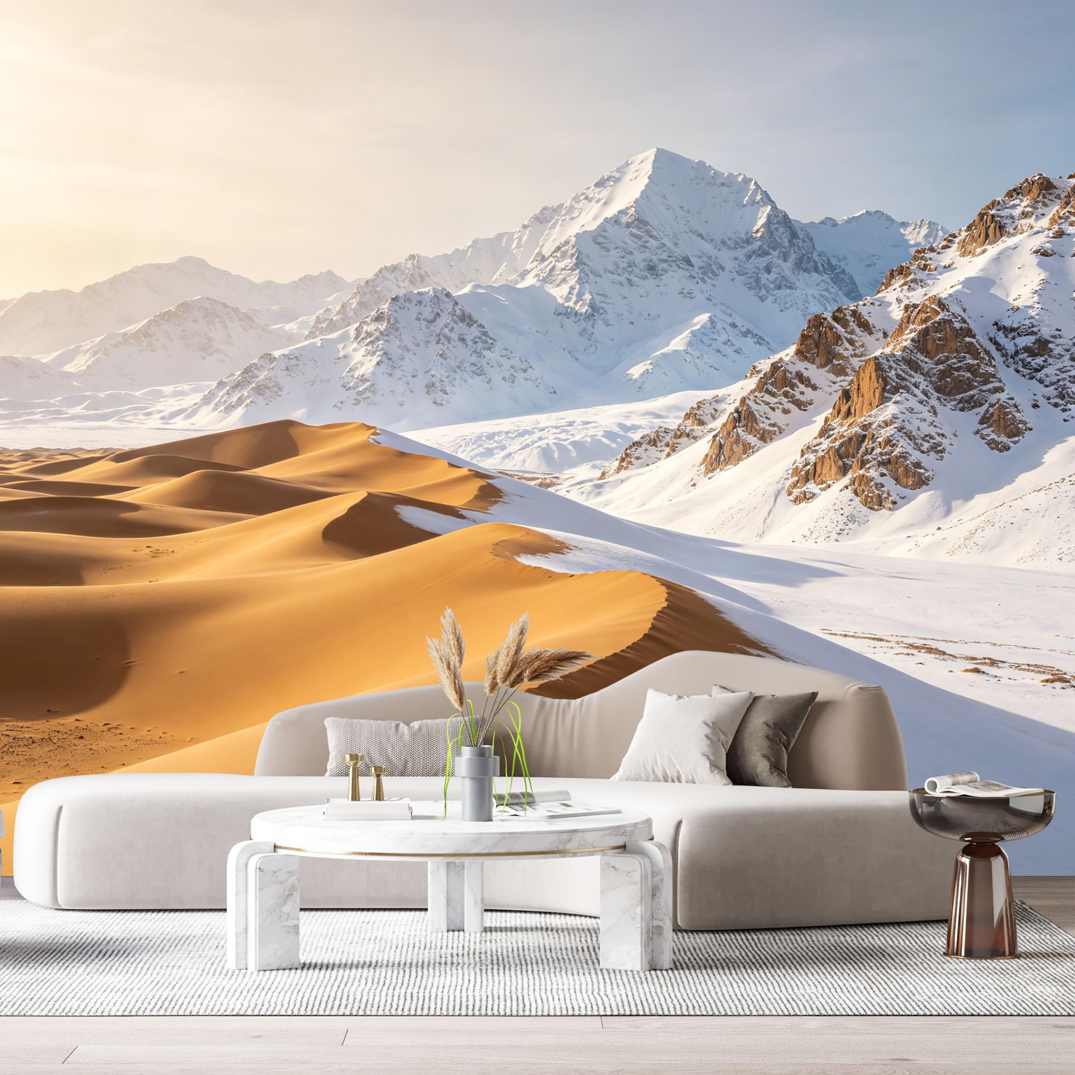 Custom Size Wall Murals Desert Dunes Landscape Snowy Mountains Sunset Horizon SelfAdhesive Wall Fabric Removable Large Wallpaper for Photo Living Room