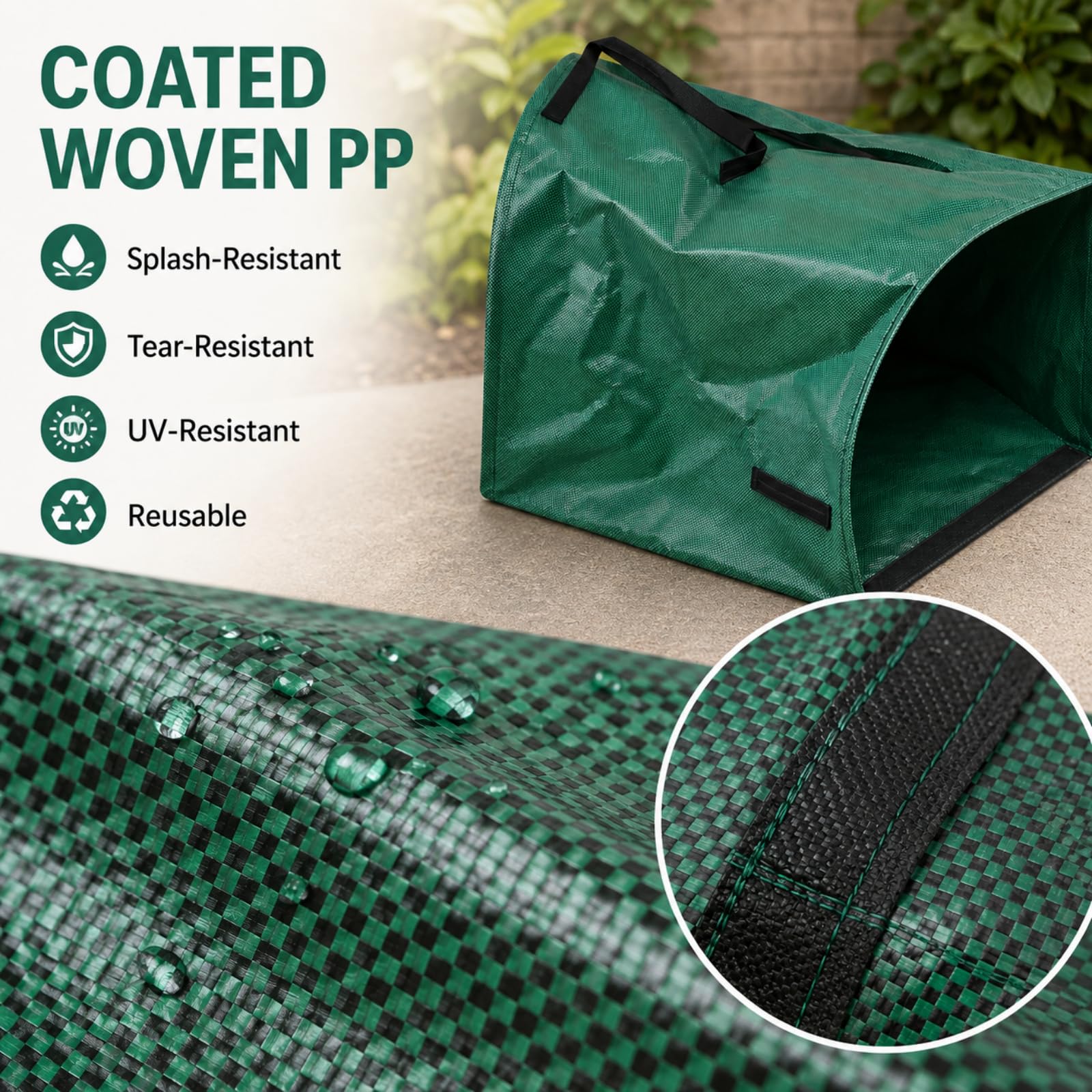 Bolsas para Residuos de Jardín 200 L, Pack de 3, Forma de Recogedor | 3 Bolsas de 200 L con un Guante, Cada Saco de Basura para Jardín Funciona como Práctico Recoge Hojas