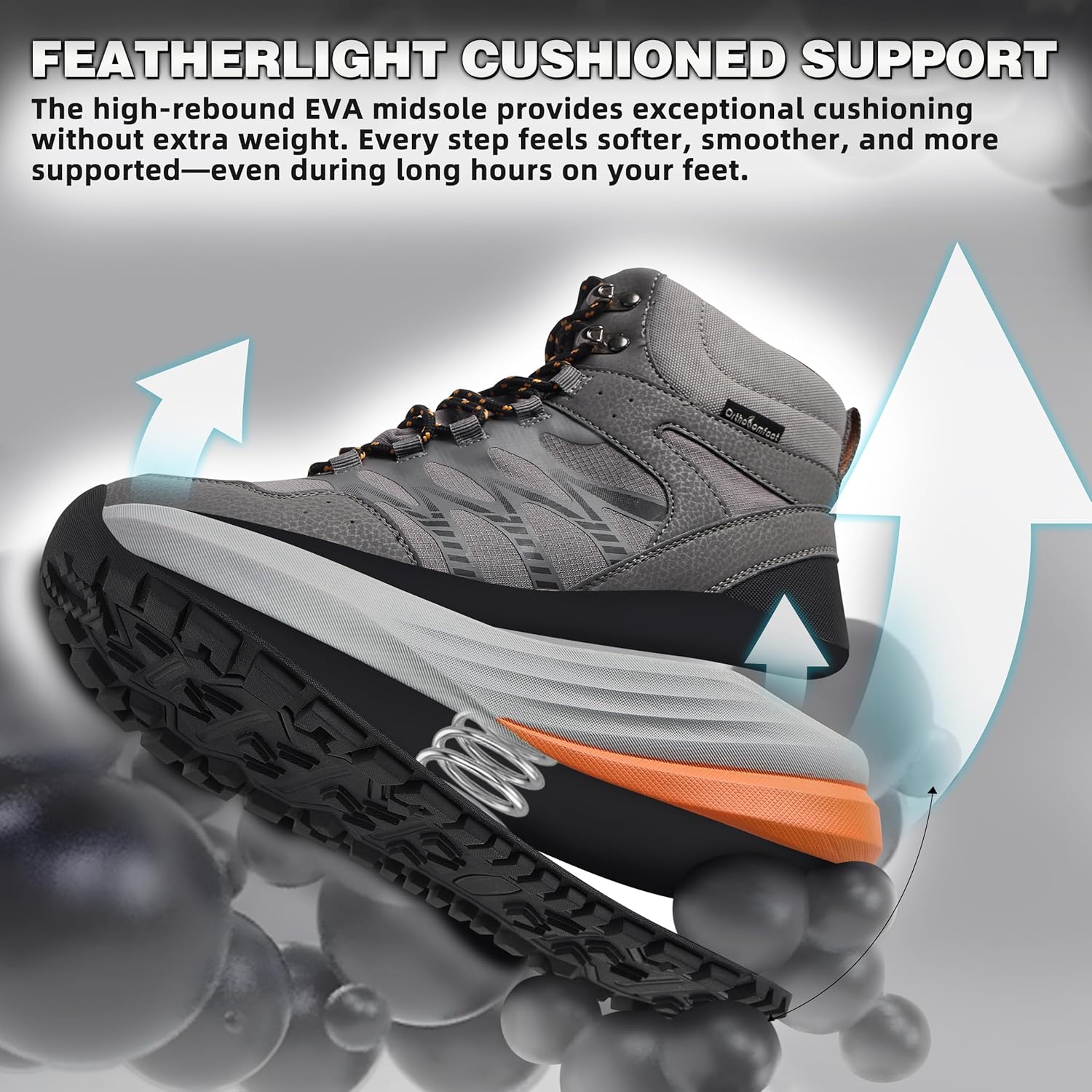 Men's Orthopedic Wide Waterproof Hiking Boots: Comfortable Plantar Fasciitis Work Walking Running Trekking Shoes, Orthotic Non Slip Flat Feet Mid Ankle Support Trail Sneakers for Foot Pain Relief