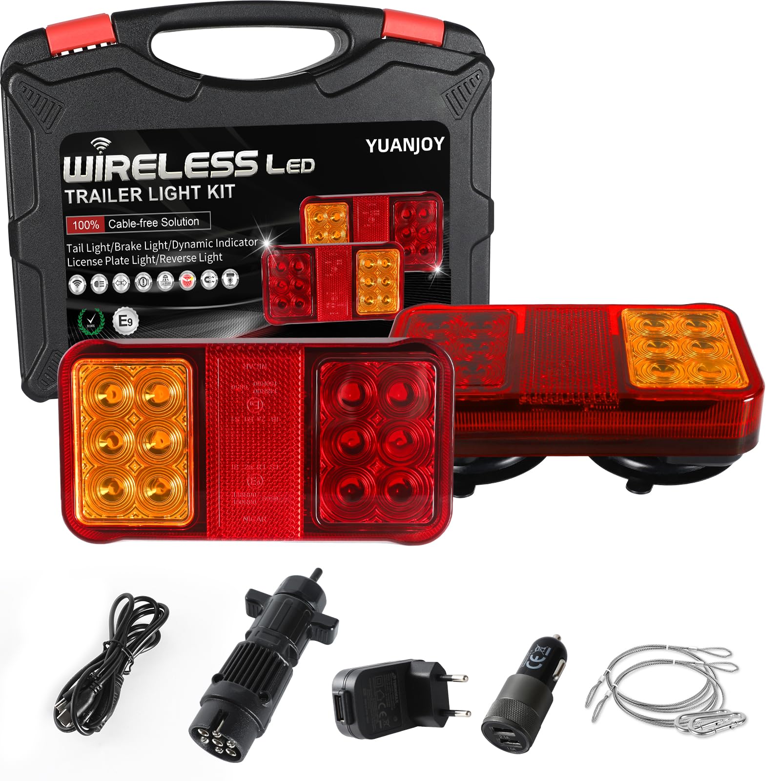 Luces Traseras LED para Remolque, Inalámbricas Magnéticas Impermeables de 12/24V, Iluminación para Remolque para Camiones, Caravanas, con Homologación ECE/EMV