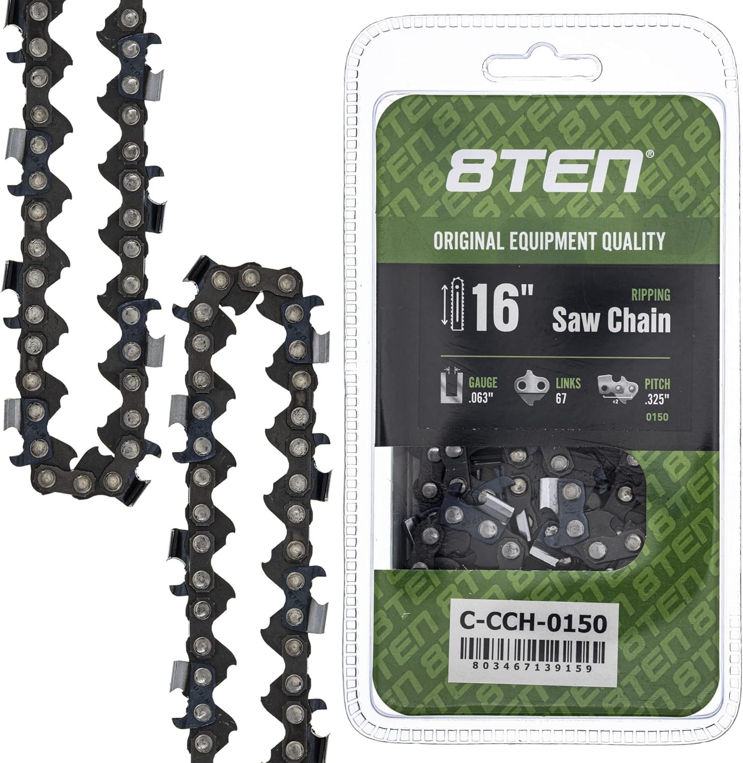 8TEN Ripping Chainsaw Chain 16 Inch .063 .325 67DL for Stihl 024 028 MS 261 290 361