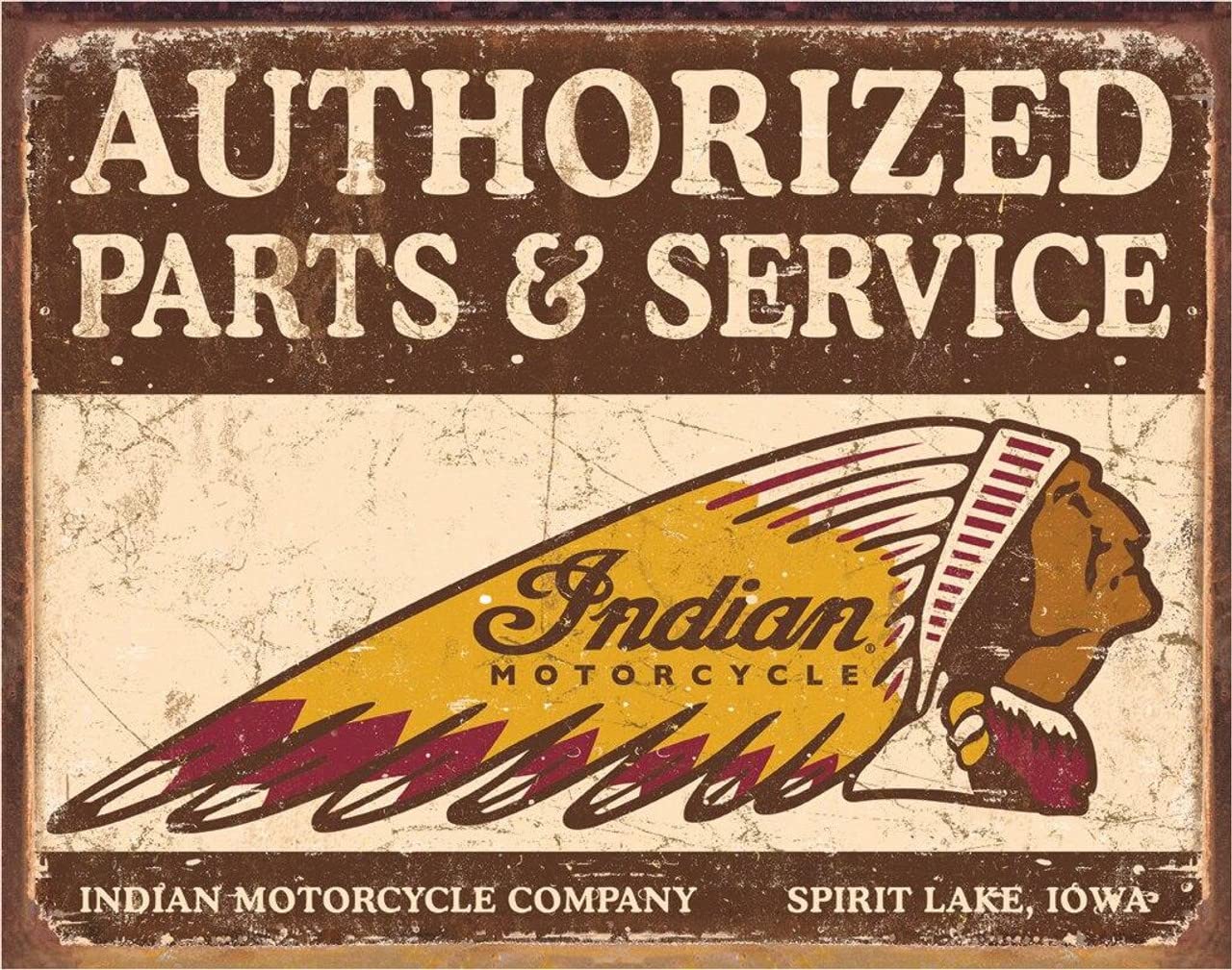 Desperate Enterprises Authorized Indian Parts And Service Indian Motorcycle Company - Authorized Parts And Service Tin Sign - Nostalgic Vintage Metal Wall Décor - Made In Usa