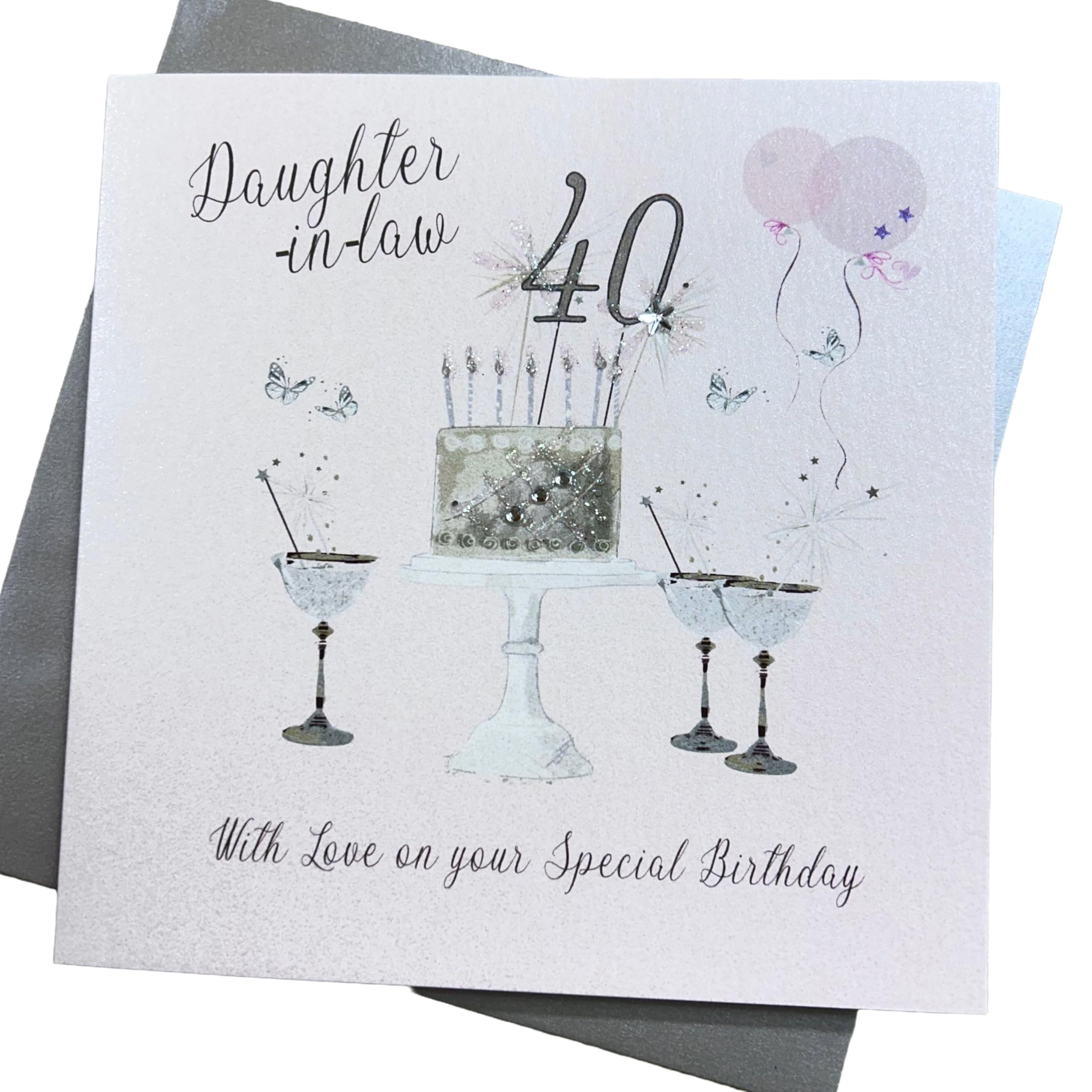 WHITE COTTON CARDS Happy 40th Birthday Card Daughter-in-Law Champagne Glasses Pink Roses SS42-DIL40