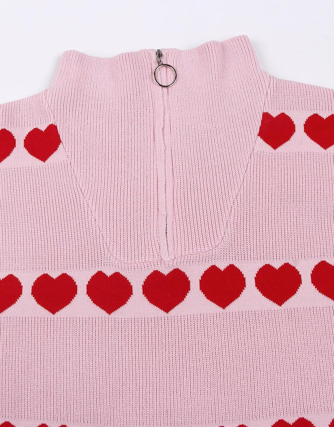 Alsol Lamesa Women’s Half Zip Collar Pullover Long Sleeve Heart Sweater Side Split Knit Sweaters for Women - Image 5