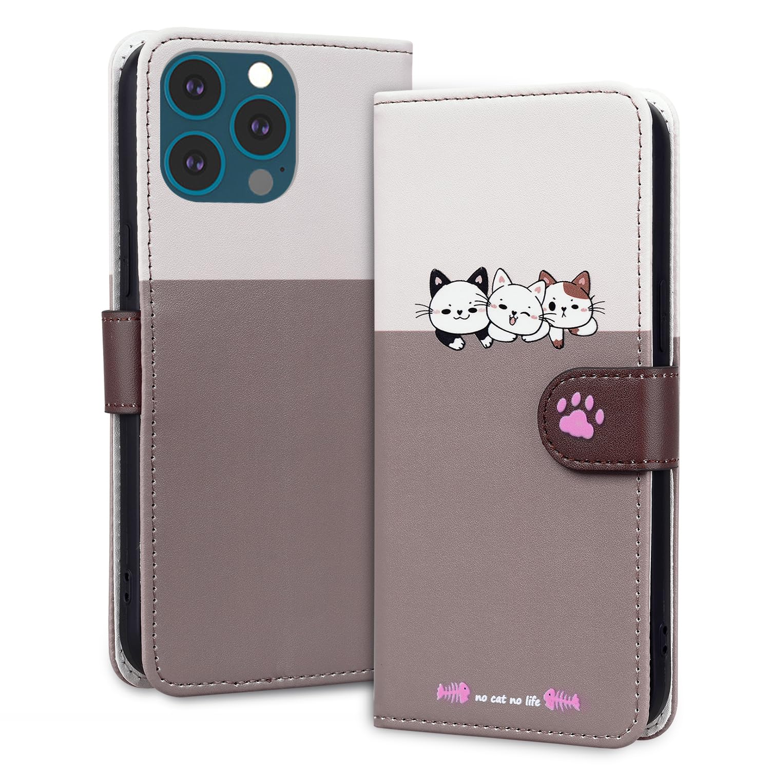 Custodia In Pelle PU Per IPhone 13 Pro 6.1" - Cover A Libro Con Portafoglio E Slot Per Schede, Motivo Gatto Grigio, Supporto Magnetico E Cinturino - 4