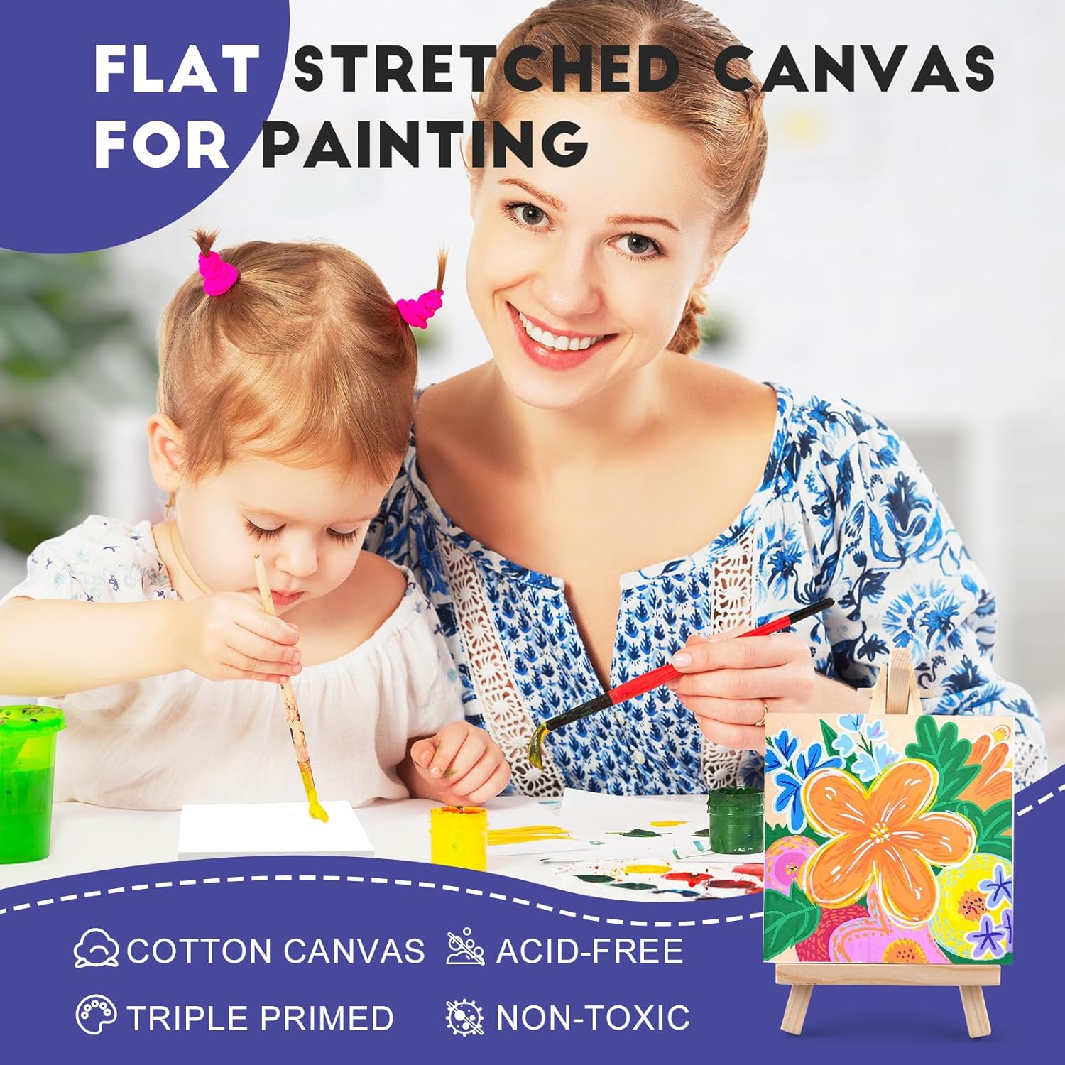 ESRICH Small Stretched Canvas for Painting 6x6 inch, 2/5''Profile Art Primed 16 Pack Canvases for Painting, Cotton Small Professional Blank Paint Canvas for Kids and Art Supplies, for Acrylics, Oils. - Image 3