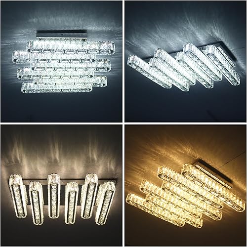 Miniatura 3 de CXGLEAMING Candelabro LED regulable de 9.8 pulgadas de cristal, mini lámpara de techo redonda moderna, lámpara de montaje empotrado para sala de