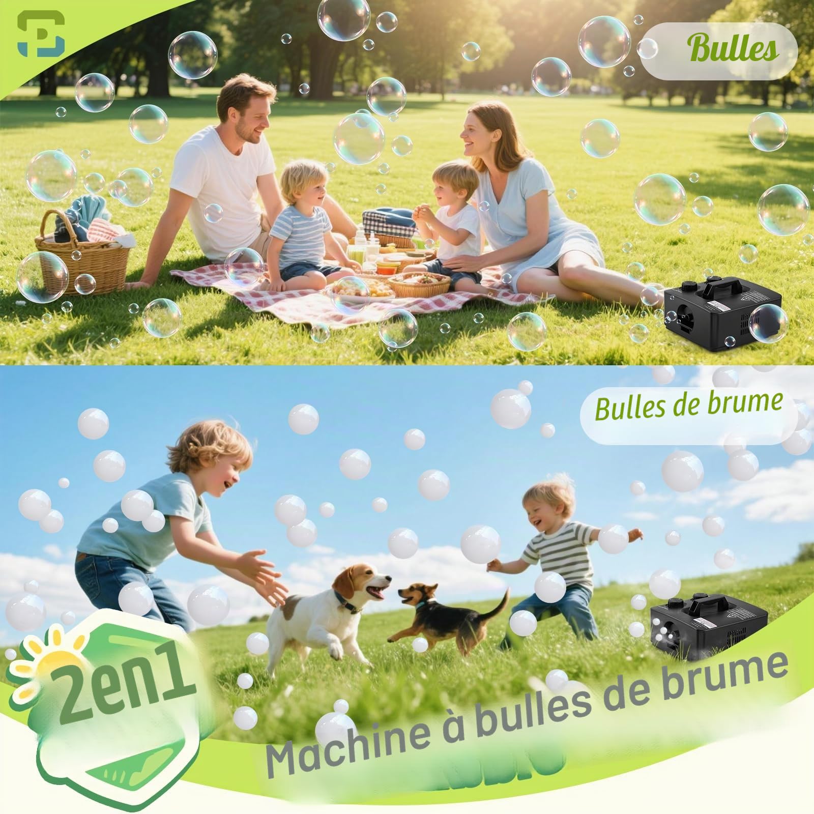 Machine à bulles de fumée avec bulles, 400 W, automatique, 2 modes pour fête, scène, mariage, Halloween, Noël