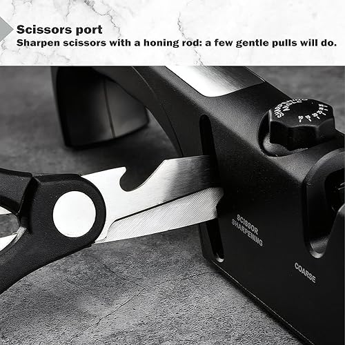 Miniatura 5 de Afilador de cuchillos profesional ajustable de 4 etapas de 10 a 35 grados, con guante resistente a cortes, con ranura para tijeras, herramienta de