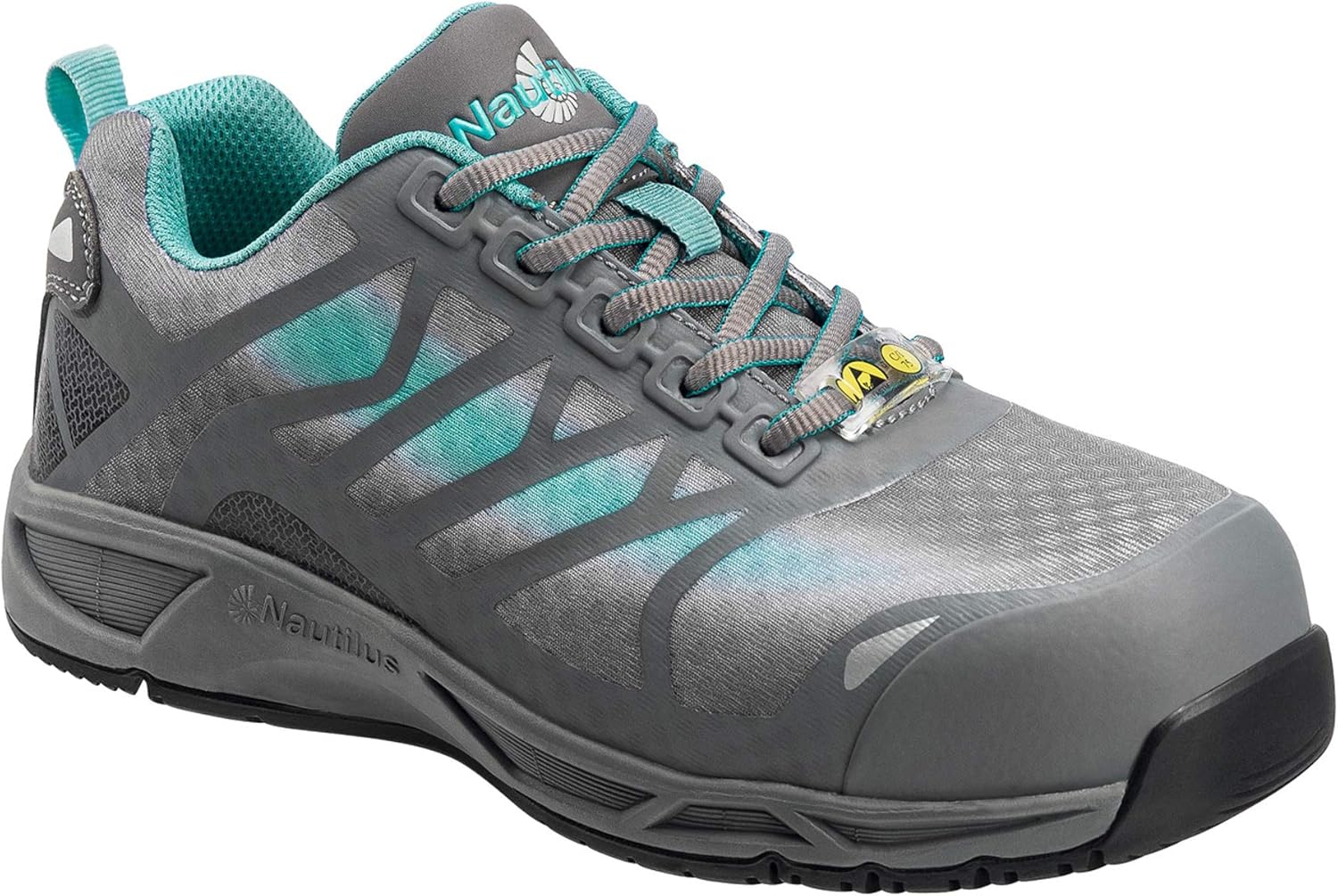Nautilus N4485 Women's Grey-Aqua Lightweight ESD Athletic Work Shoes Soft Toe Grey - 6 W US