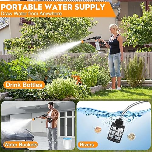 Miniatura 2 de Portable Pressure Washer Battery Powered, Cordless Pressure Washer with 2 Batteries, 1500W 21V Portable Power Washer with 6-in-1 Nozzle & 10M Hose,