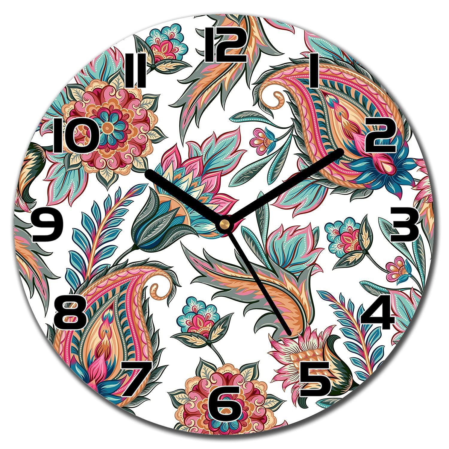 Horloge en verre 30 cm aiguilles noires murale cuisine salon