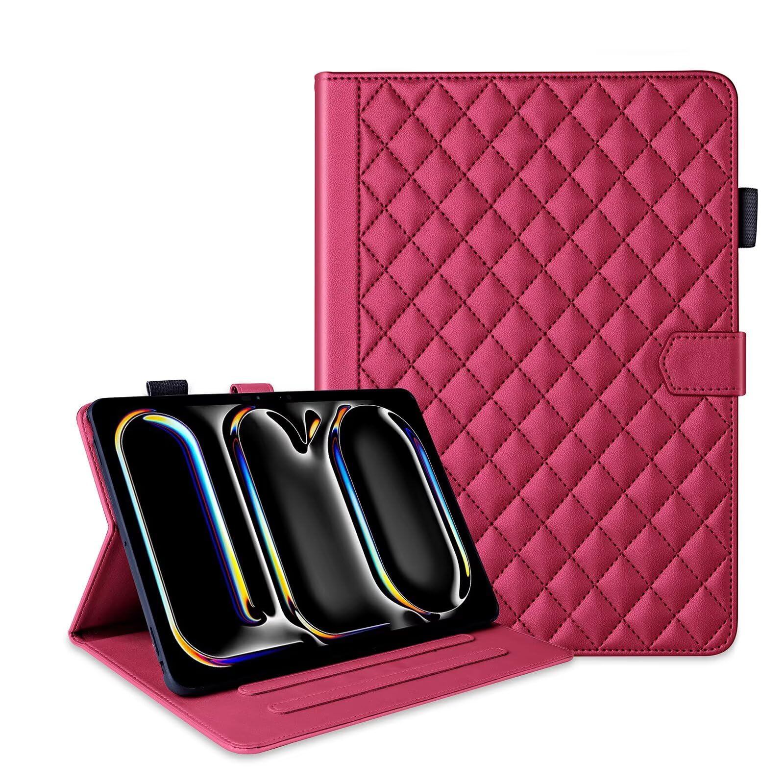 Funda para iPad Pro 11 2024 M4 carcasa libro cuero PU con tarjetero y tapa magnética roja 7