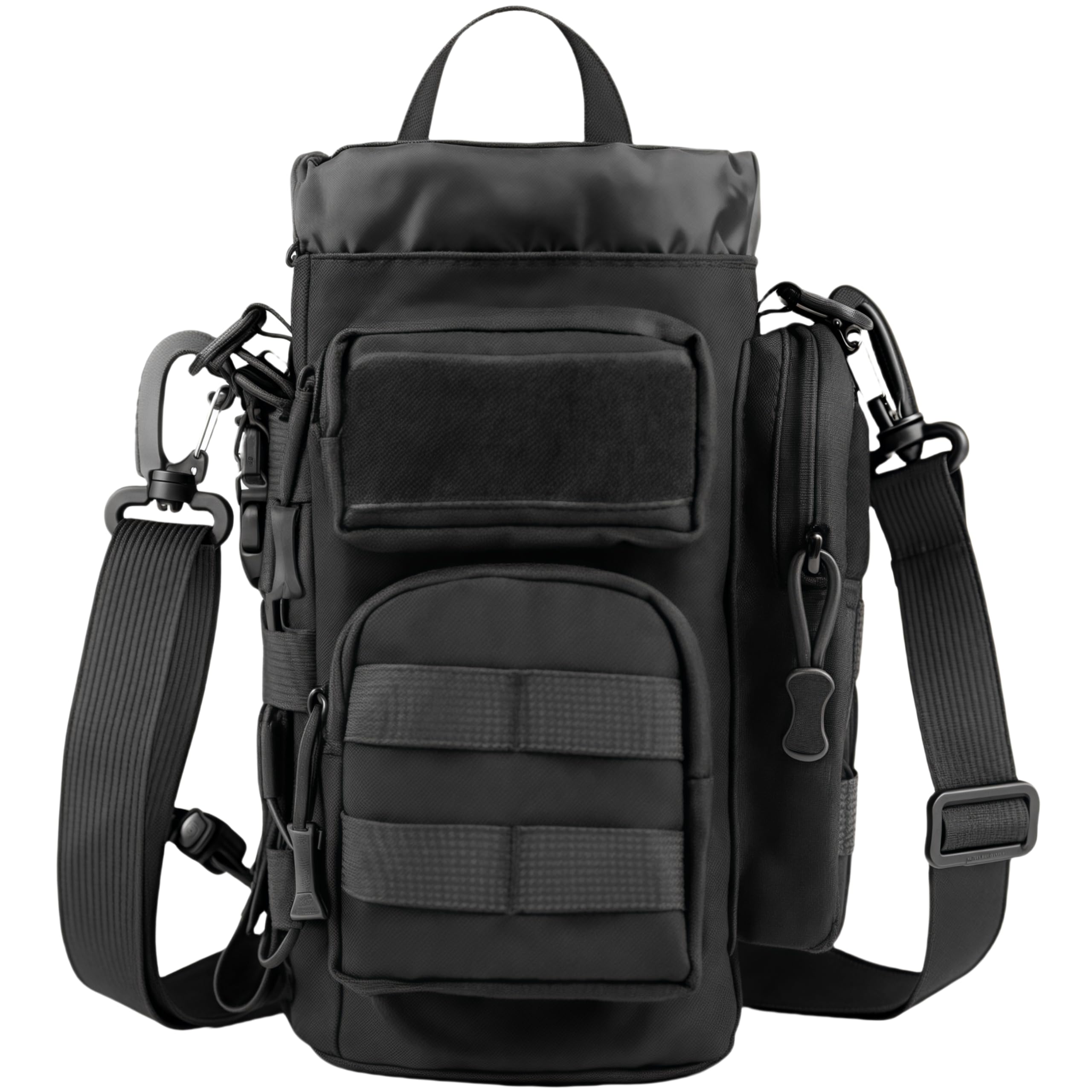Gexgune Tactical MOLLE Water Bottle Holder Pouch - Multifunctional Hydration Bag with Adjustable Strap, Multi-Pocket Design for Hiking, Camping, Travel (Fits 90oz) (Black)