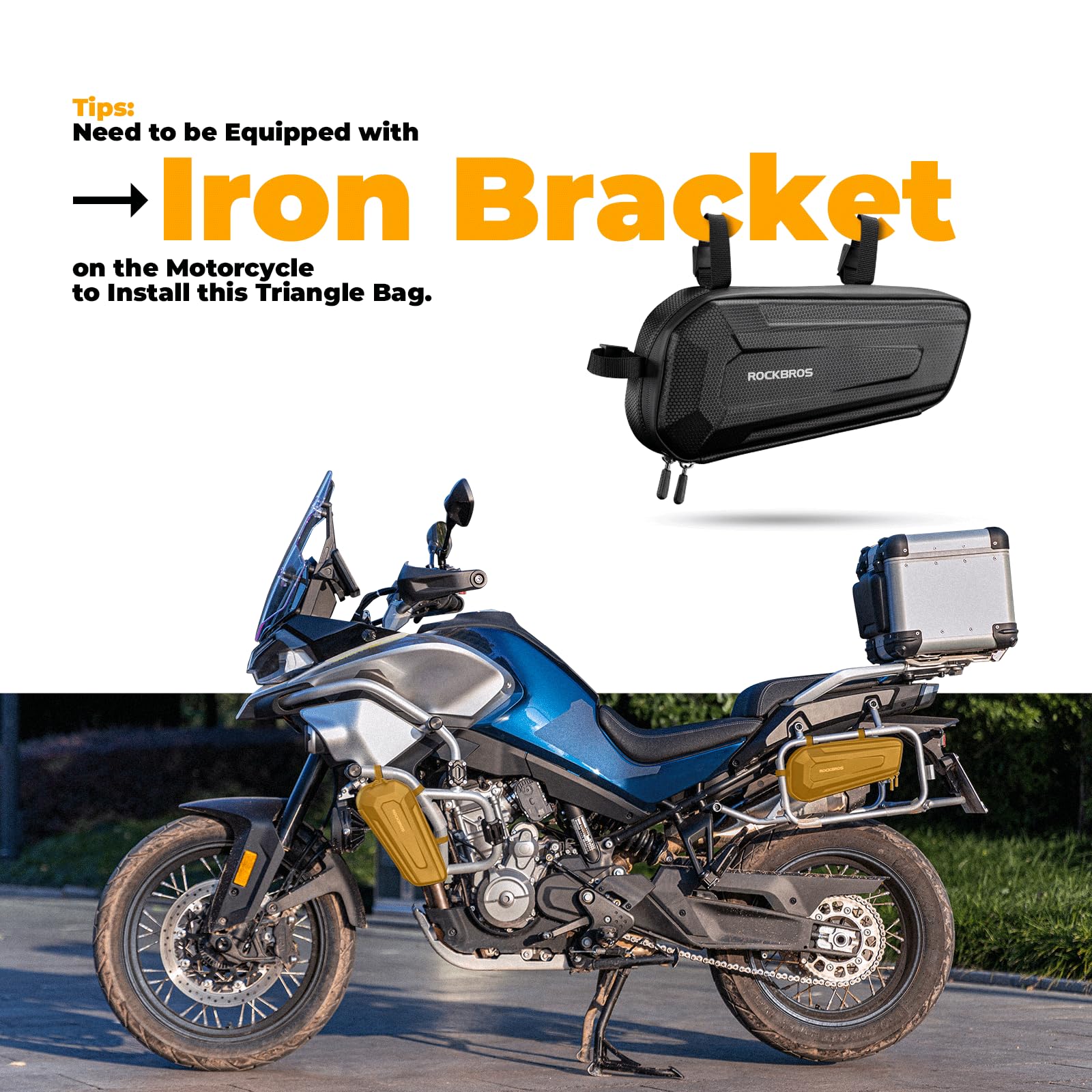 ROCKBROS Sacoche Moto Étanche Latérale en EVA Robuste, Cavalière pour Cadre, Antichoc Stable env. 1,5 L pour Plupart des Motos