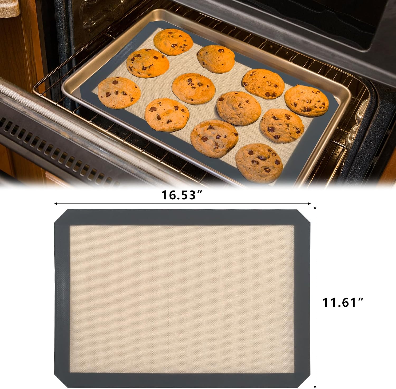 Silicone Baking Mat, 4-Pack Non Stick Reusable Baking Sheet, Baking Pastry Dough Mat, Dishwasher Safe & Heat Resistant, Baking Supplies ＆ Accessories, Gray