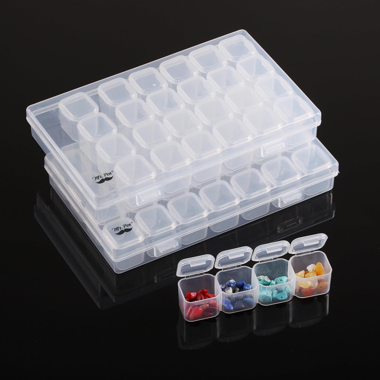 Mr Pen-28 Grids 2 Pack Bead Storage Containers with 160pcs Label Stickers Diamond Art Bead Box Diamond Painting