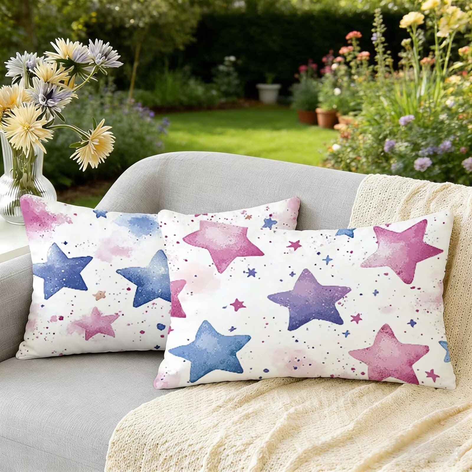 Housse coussin 40x60 lot de 2 violet imperméable en velours pour l'extérieur et canapé